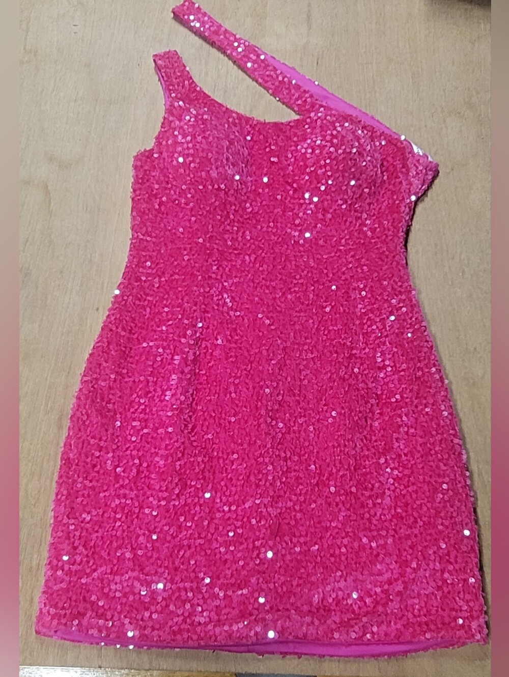 One-Shoulder Hot Pink Sequin Wedding Dress